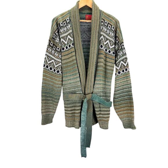 VTG Kings Road Sears Cardigan Mens L Green Cowichan Belted Sweater Western Boho - Picture 1 of 9
